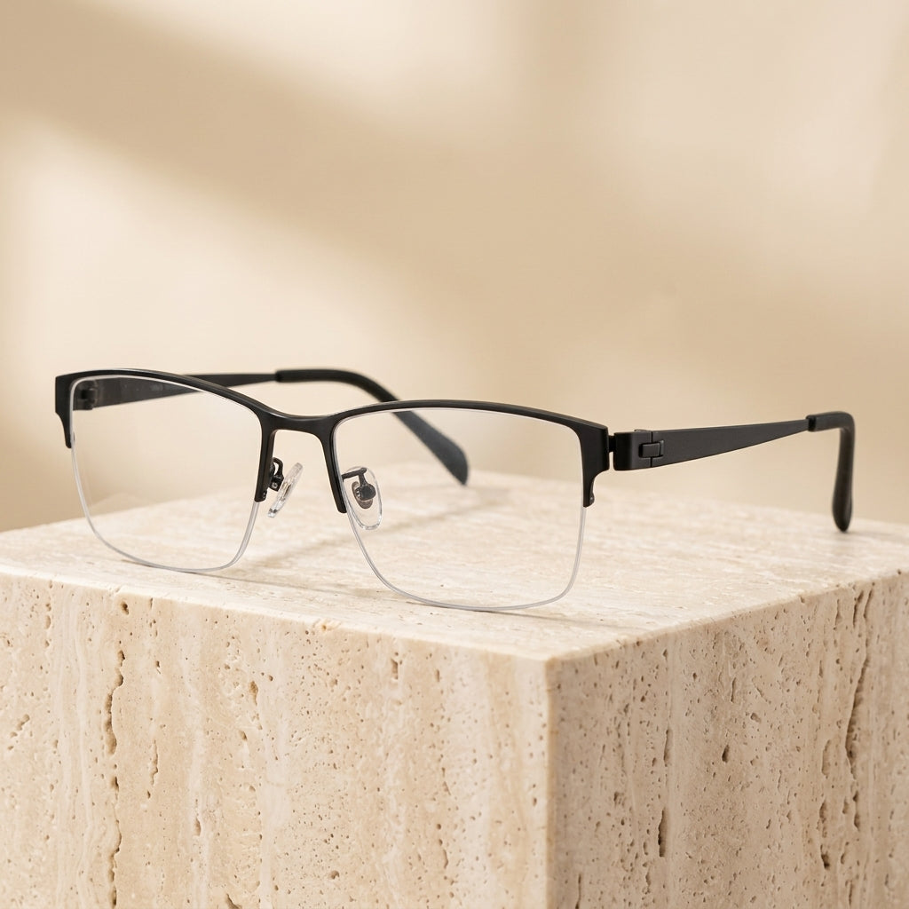 Chashma Ottica Men's Semi Rim Square Titanium Eyeglasses 418179 - Black