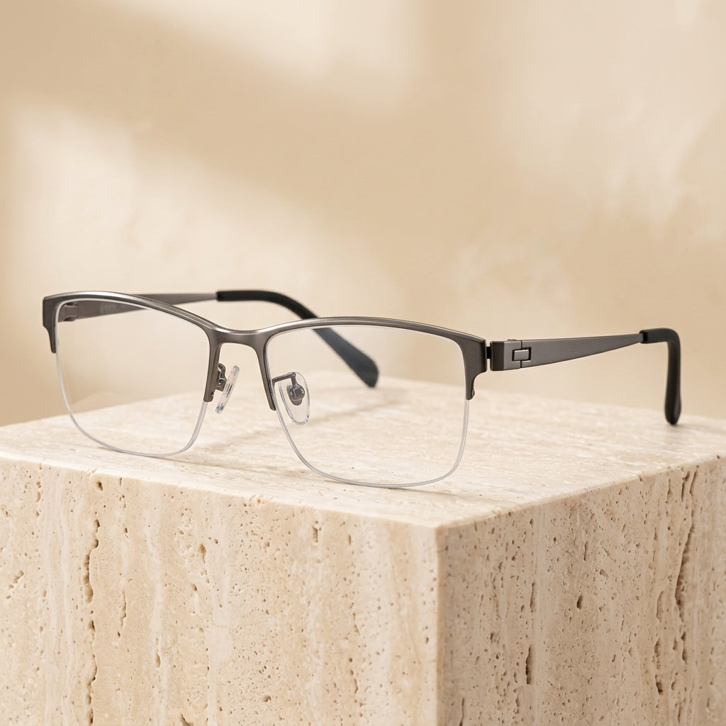 Chashma Ottica Men's Semi Rim Square Titanium Eyeglasses 418179 - Gray