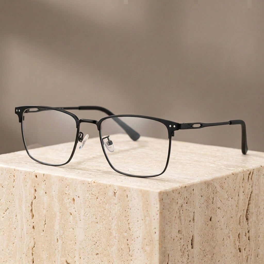 Chashma Ottica Men's Full Rim Square Alloy Eyeglasses Clip On Sunglasses 494016 - Black