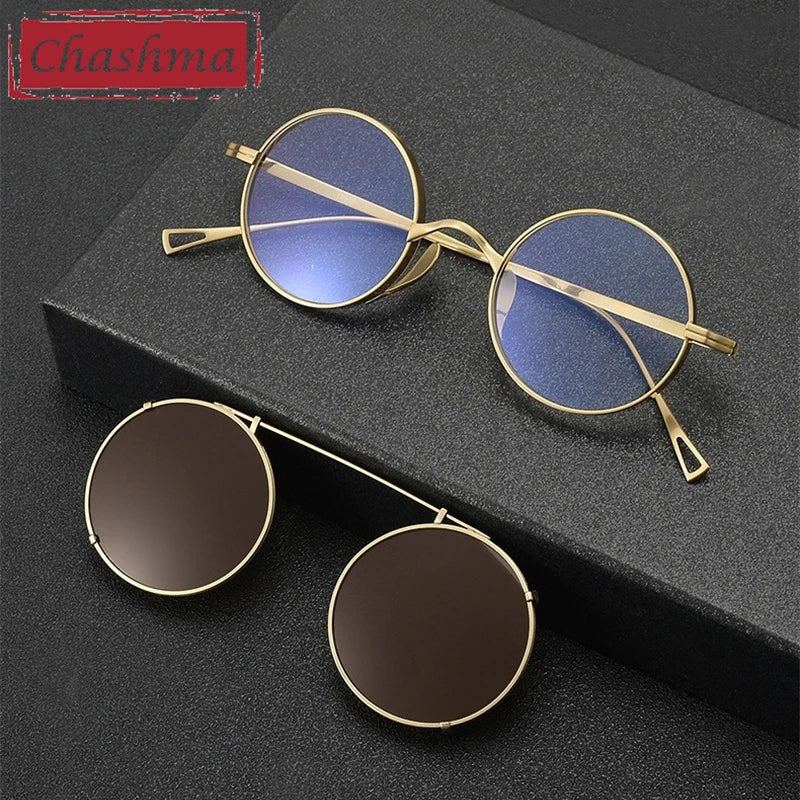 Chashma Ottica Women's Full Rim Round Titanium Eyeglasses Clip On Sunglasses 710518