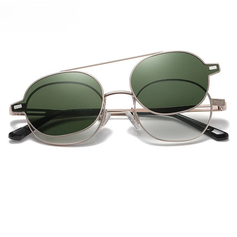 Chashma Ottica Unisex Full Rim Oval Alloy Eyeglasses Clip On Polarized Sunglasses 8802.