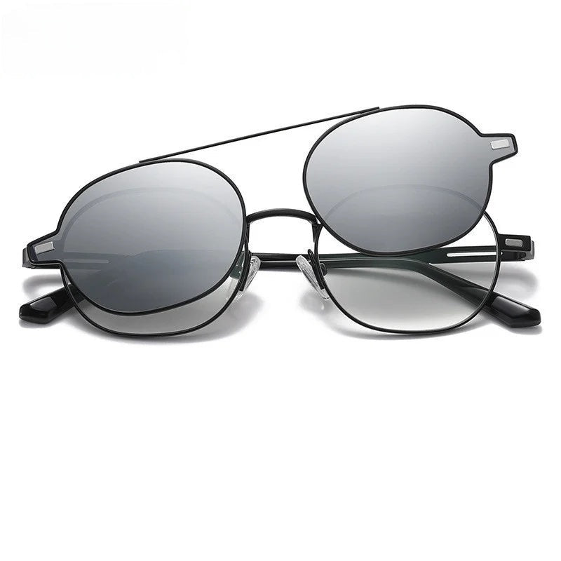 Chashma Ottica Unisex Full Rim Oval Alloy Eyeglasses Clip On Polarized Sunglasses 8802.