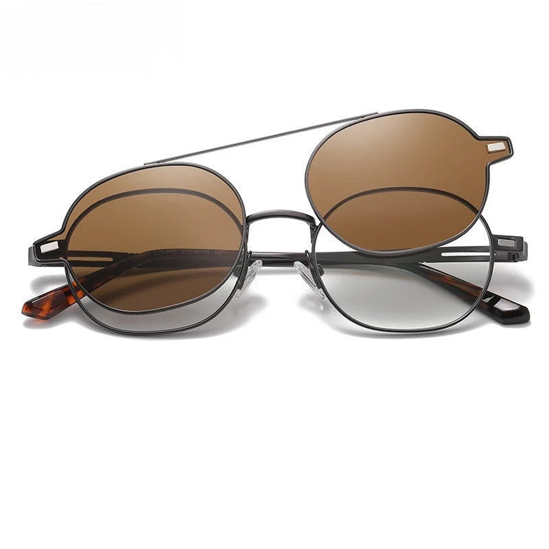 Chashma Ottica Unisex Full Rim Oval Alloy Eyeglasses Clip On Polarized Sunglasses 8802.