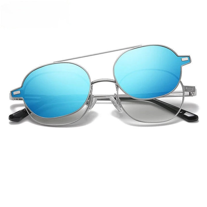 Chashma Ottica Unisex Full Rim Oval Alloy Eyeglasses Clip On Polarized Sunglasses 8802.