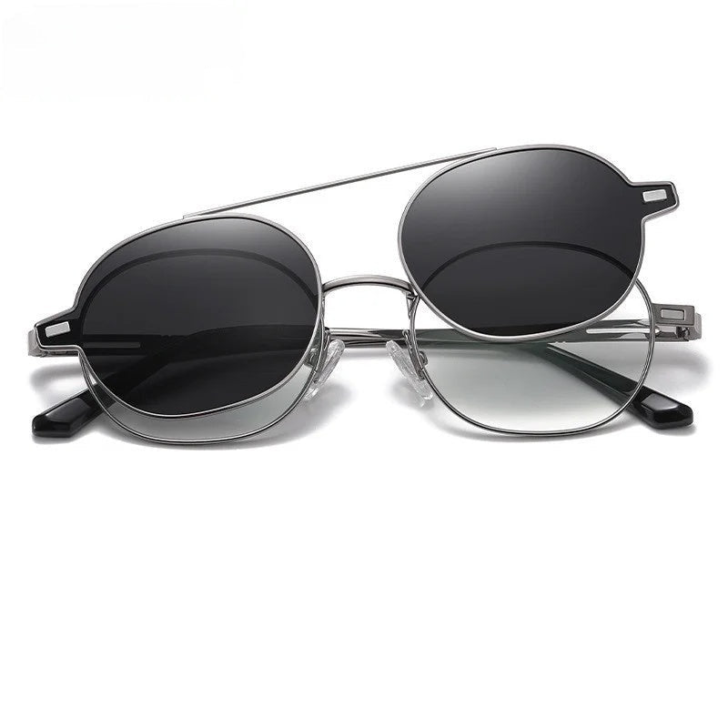 Chashma Ottica Unisex Full Rim Oval Alloy Eyeglasses Clip On Polarized Sunglasses 8802.