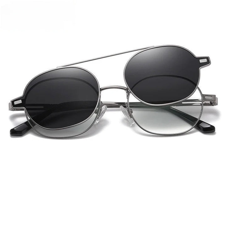Chashma Ottica Unisex Full Rim Oval Alloy Eyeglasses Clip On Polarized Sunglasses 8802.