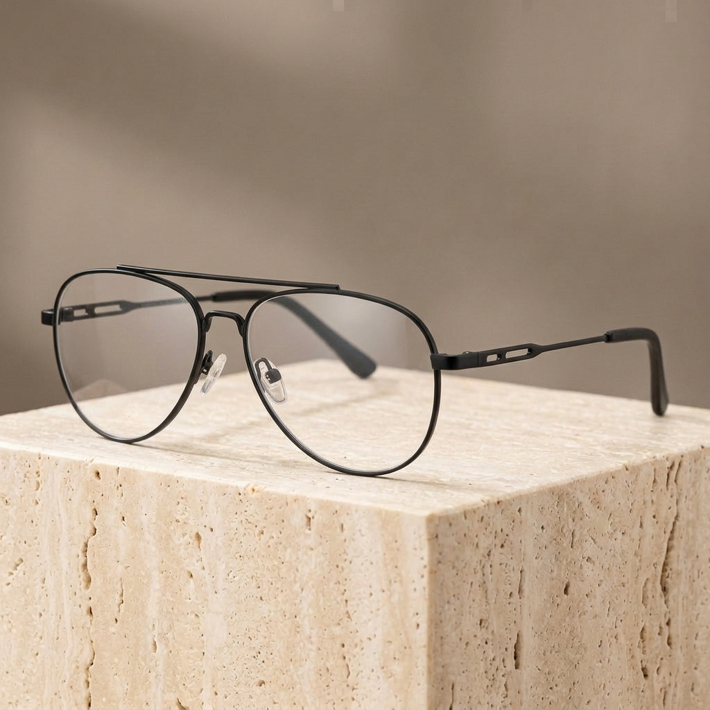 Chashma Ottica Men's Full Rim Oval Double Bridge Titanium Eyeglasses 101776 - Black