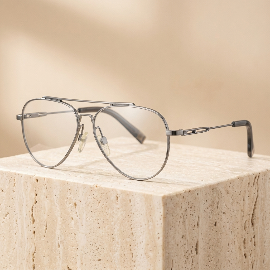 Chashma Ottica Men's Full Rim Oval Double Bridge Titanium Eyeglasses 101776 - Silver
