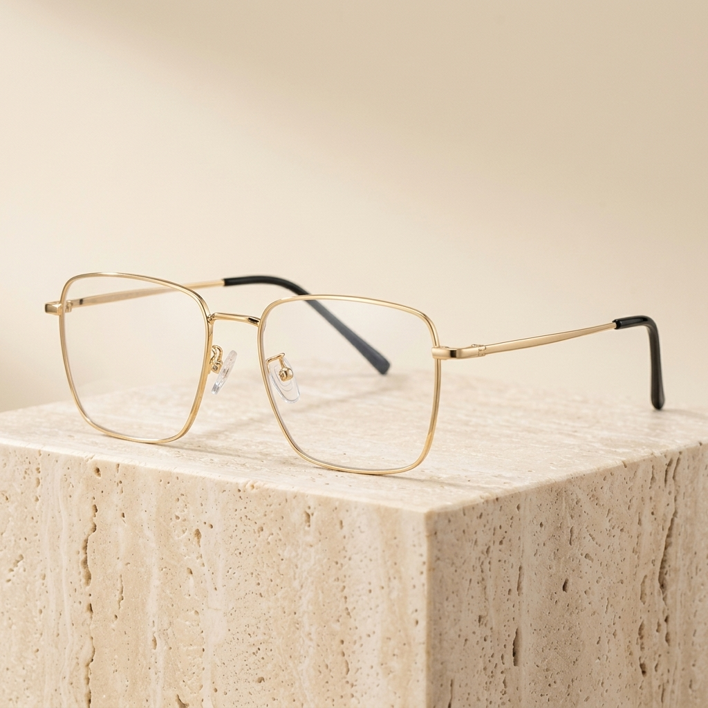 Chashma Ottica Men's Full Rim Polygon Square Titanium Eyeglasses 760036 - Gold