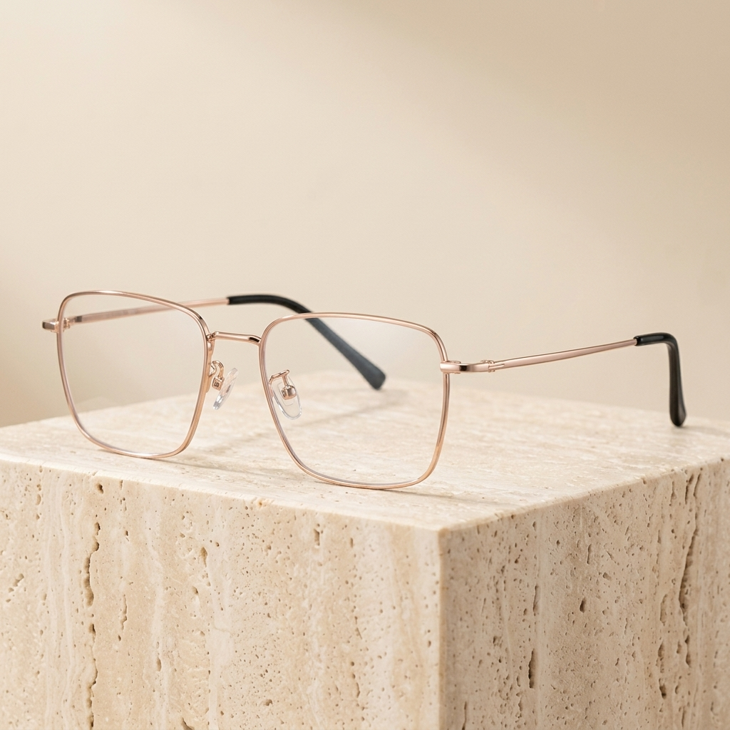 Chashma Ottica Men's Full Rim Polygon Square Titanium Eyeglasses 760036 - Rose Gold