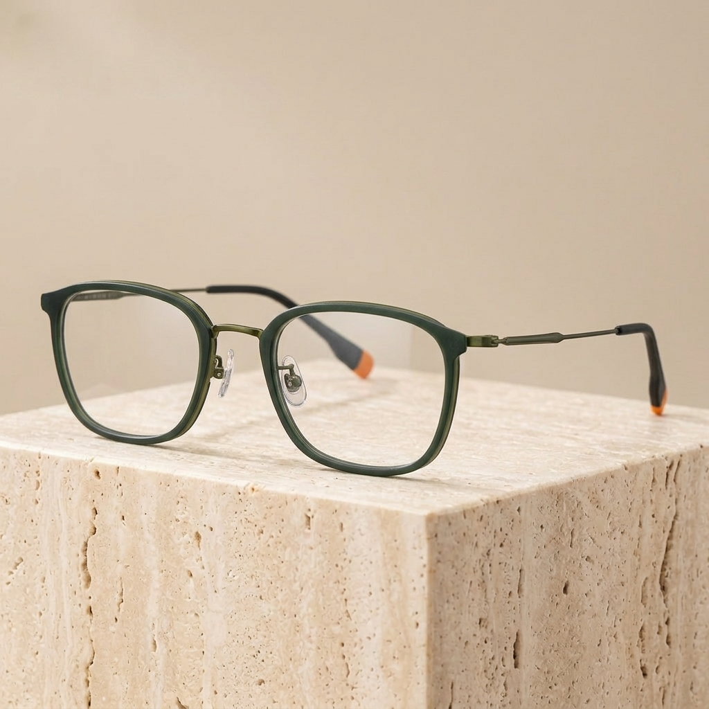 Chashma Ottica Men's Full Rim Square Acetate Titanium Eyeglasses 776808 - Green
