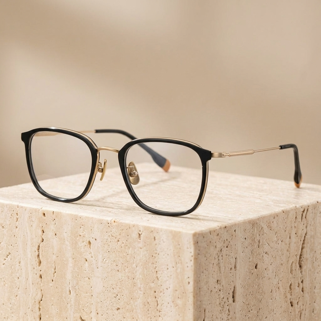 Chashma Ottica Men's Full Rim Square Acetate Titanium Eyeglasses 776808 - Black Gold
