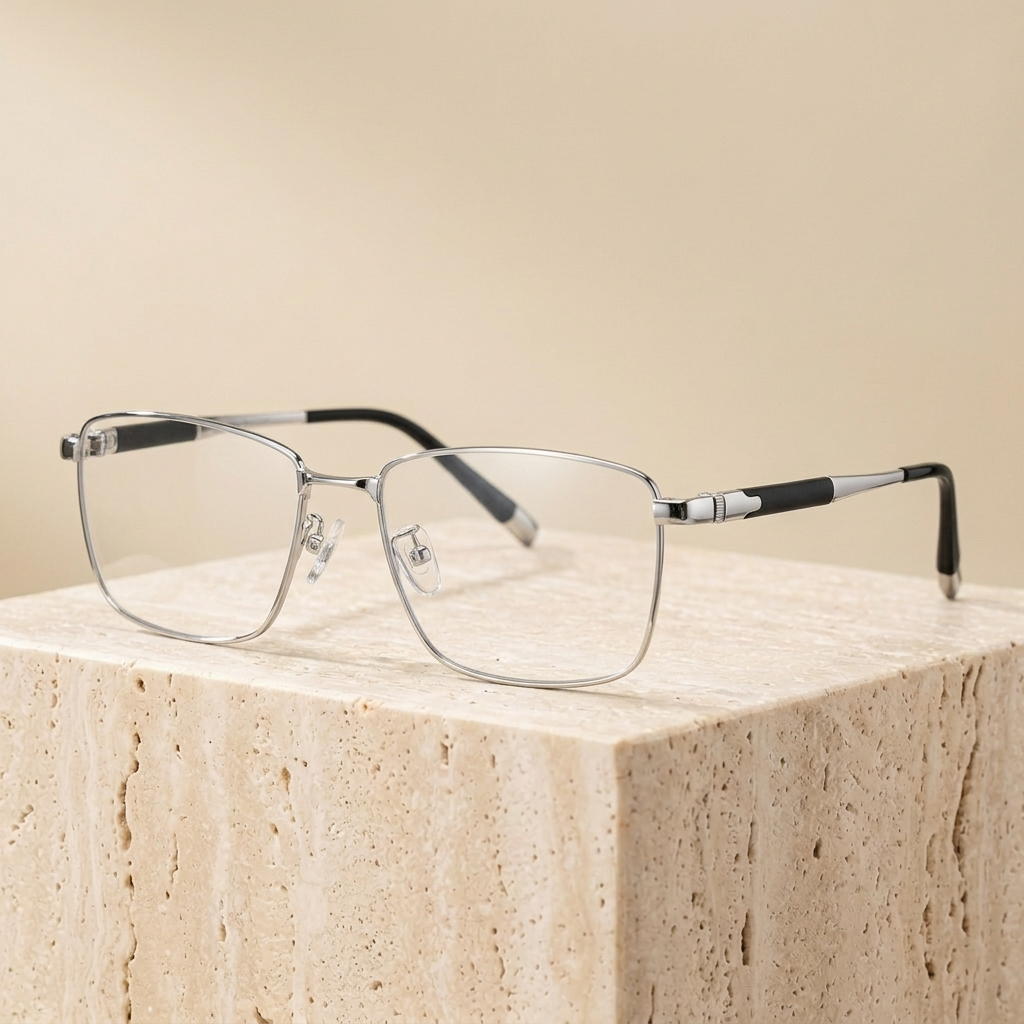 Chashma Ottica Men's Full Rim Square Titanium Eyeglasses 727008 - Silver