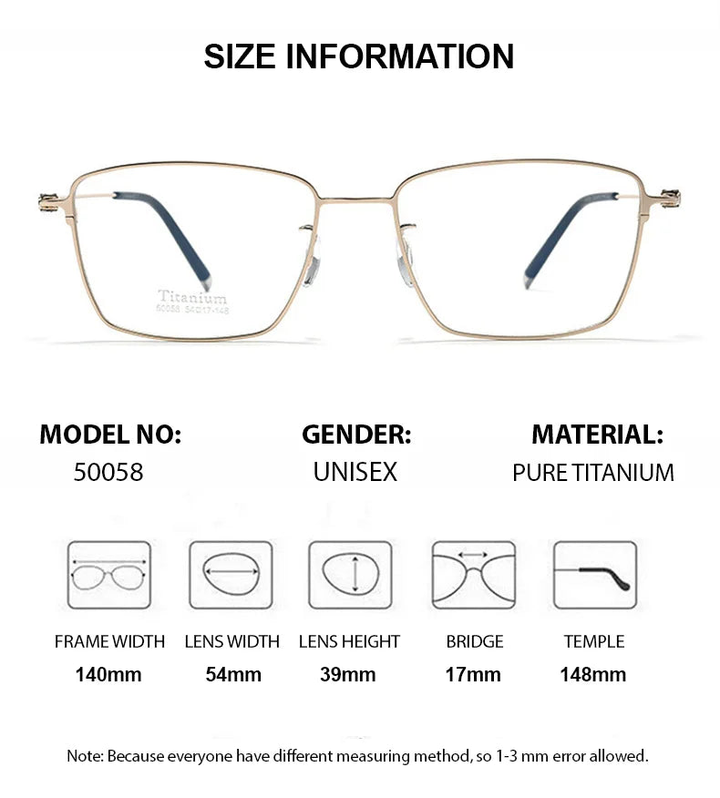 Chashma Ottica 750058 Eyeglasses — Frame Dimensions and Sizing Chart