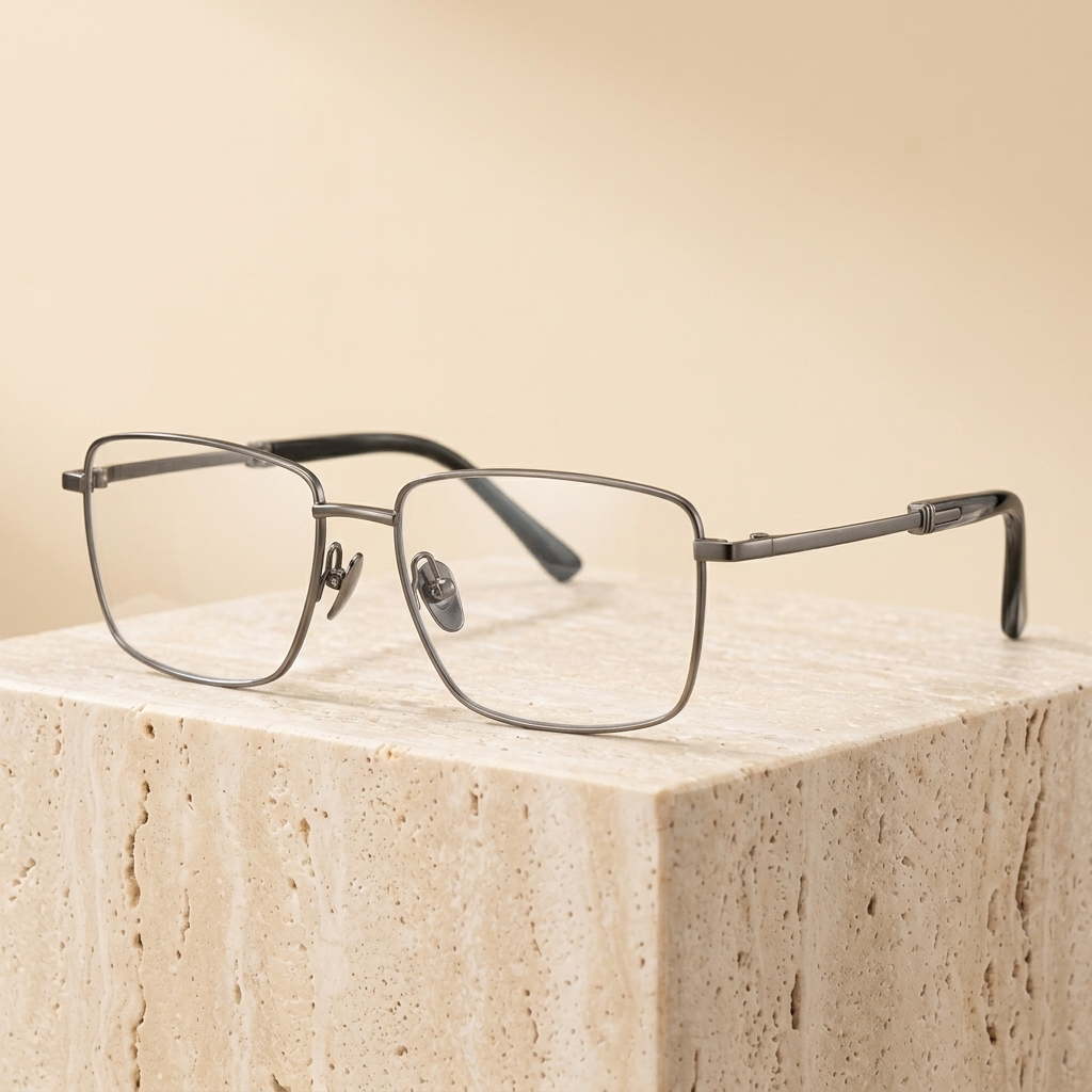 Chashma Ottica Men's Full Rim Square Titanium Horn Eyeglasses 792371 - Gray
