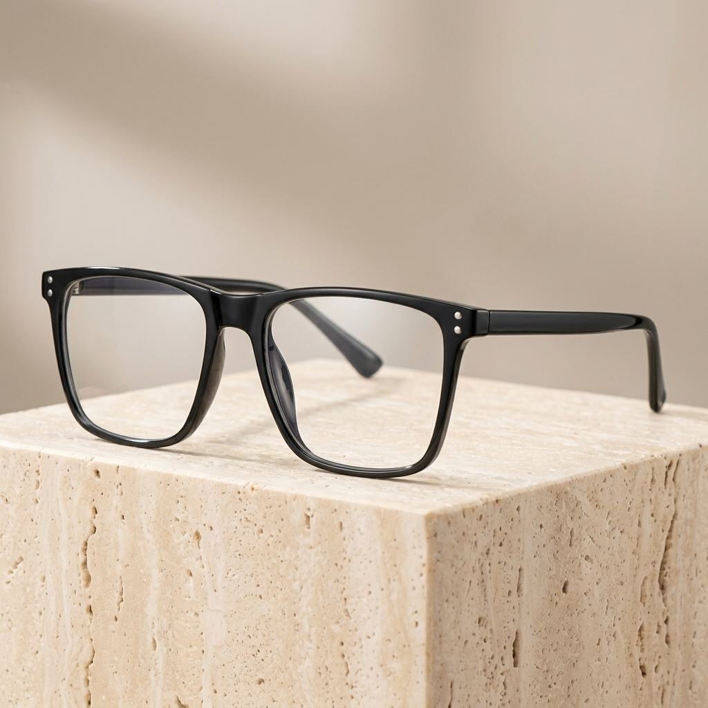Chashma Ottica Men's Full Rim Square Tr 90 Titanium Eyeglasses 720236 - Bright Black