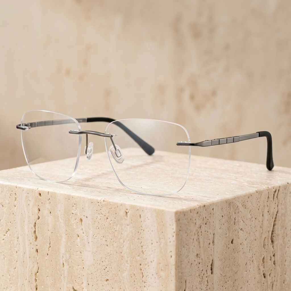 Chashma Ottica Men's Rimless Polygon Square Titanium Eyeglasses 409013 - Gray