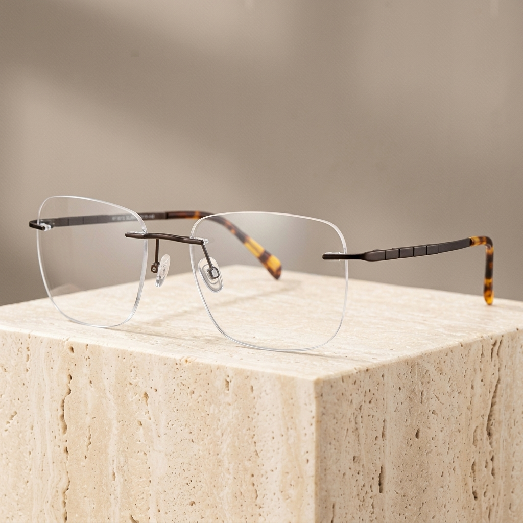 Chashma Ottica Men's Rimless Polygon Titanium Eyeglasses 790136 - Brown