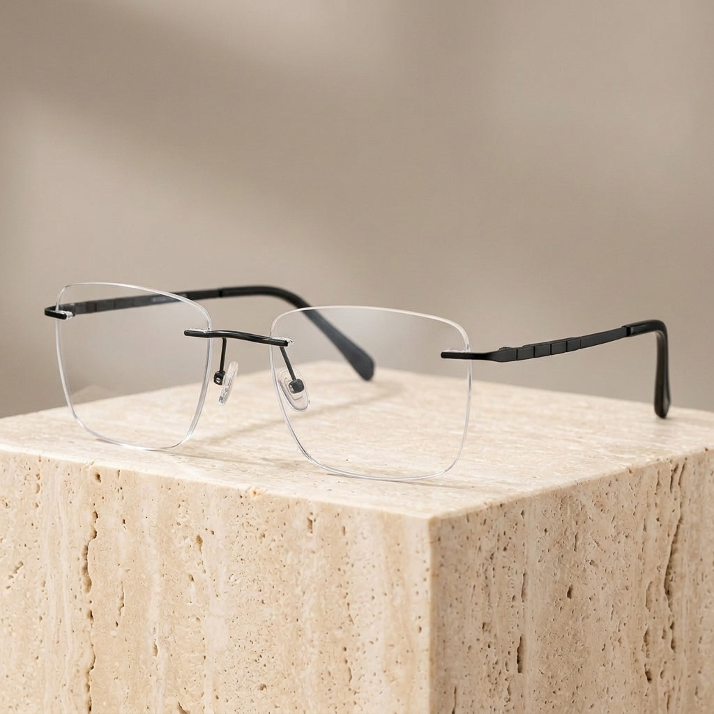Chashma Ottica Men's Rimless Polygon Titanium Eyeglasses 790136 - Black