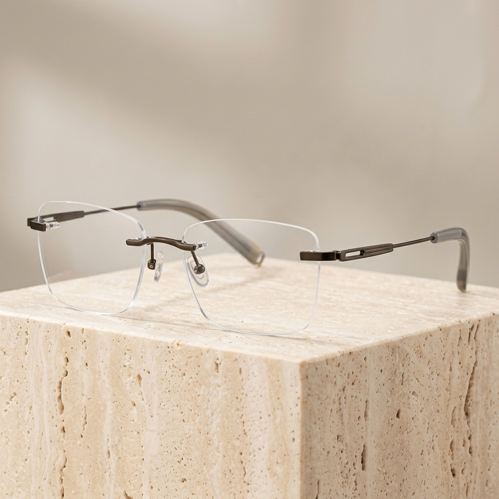 Chashma Ottica Men's Rimless Square Titanium Eyeglasses 808146 - Bronze