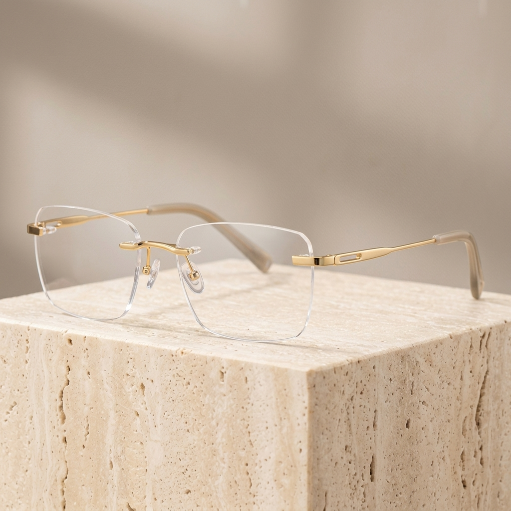 Chashma Ottica Men's Rimless Square Titanium Eyeglasses 808146 - Gold