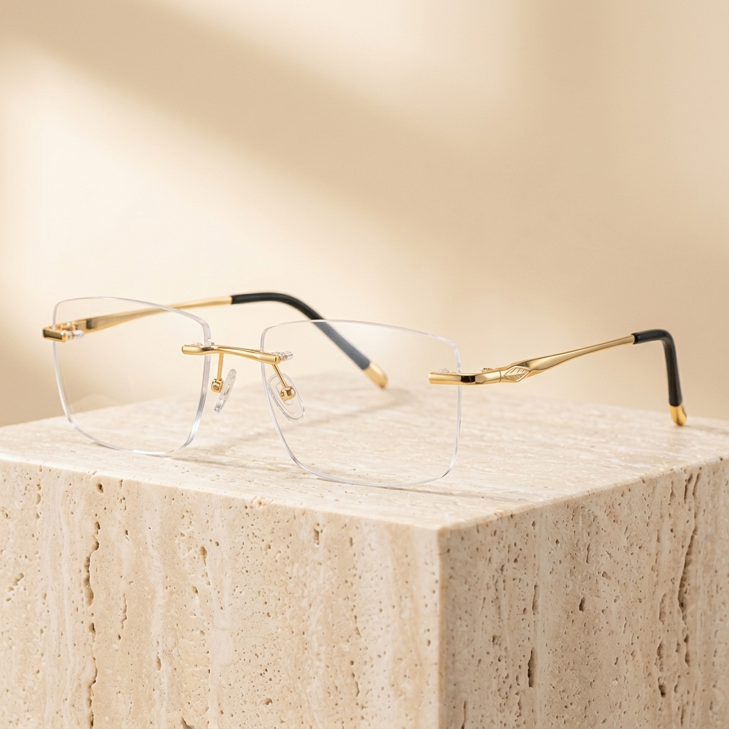 Chashma Ottica Men's Rimless Titanium Prescription Eyeglasses 65077 - Gold