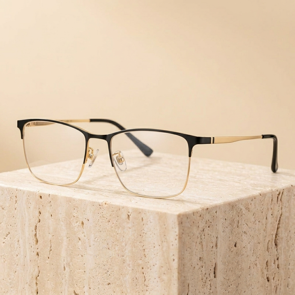 Chashma Ottica Men's Semi Rim Pure Titanium Prescription Eyeglasses 89566 - Black Gold