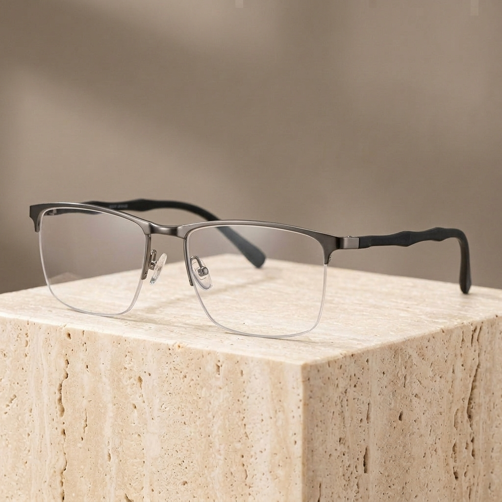 Chashma Ottica Men's Semi Rim Square Steel Eyeglasses Clip On Sunglasses 926676 - Gray