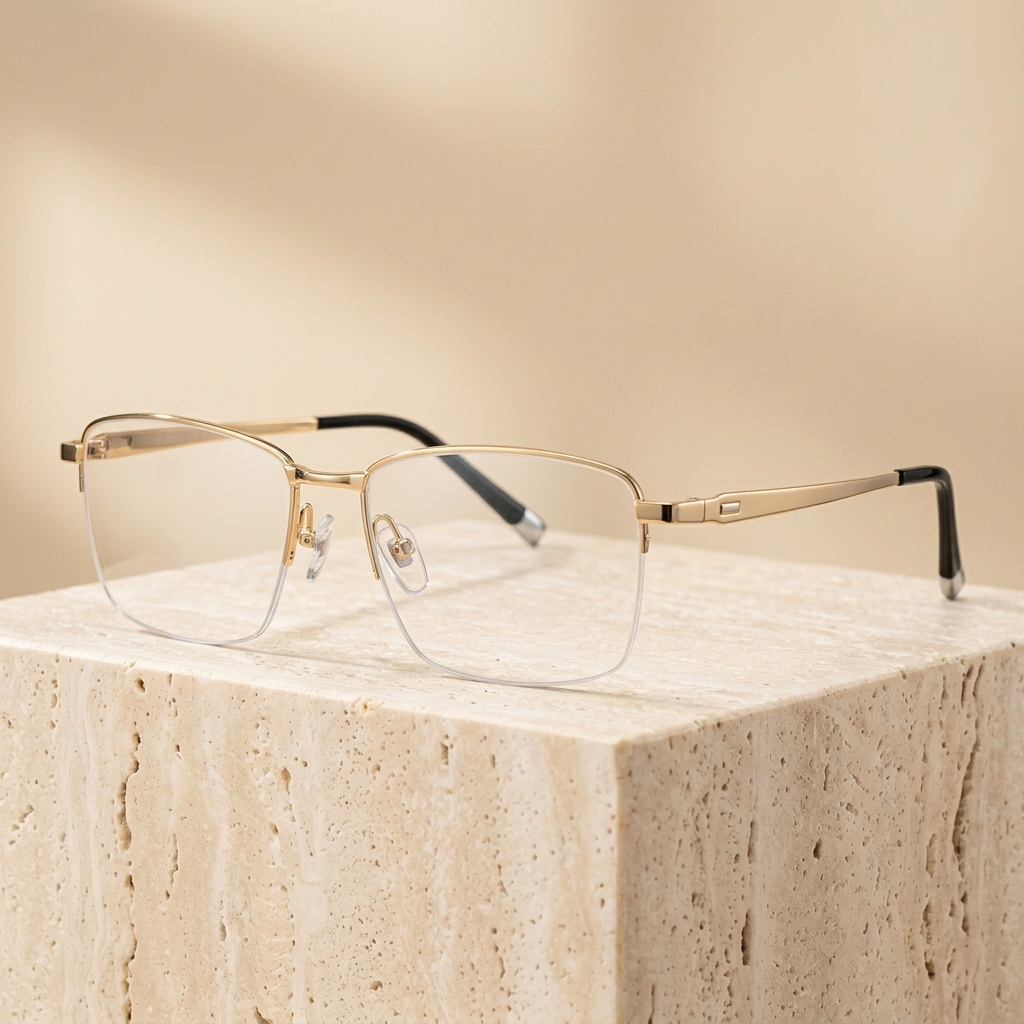 Chashma Ottica Men's Semi Rim Square Titanium Eyeglasses 270226 - Gold