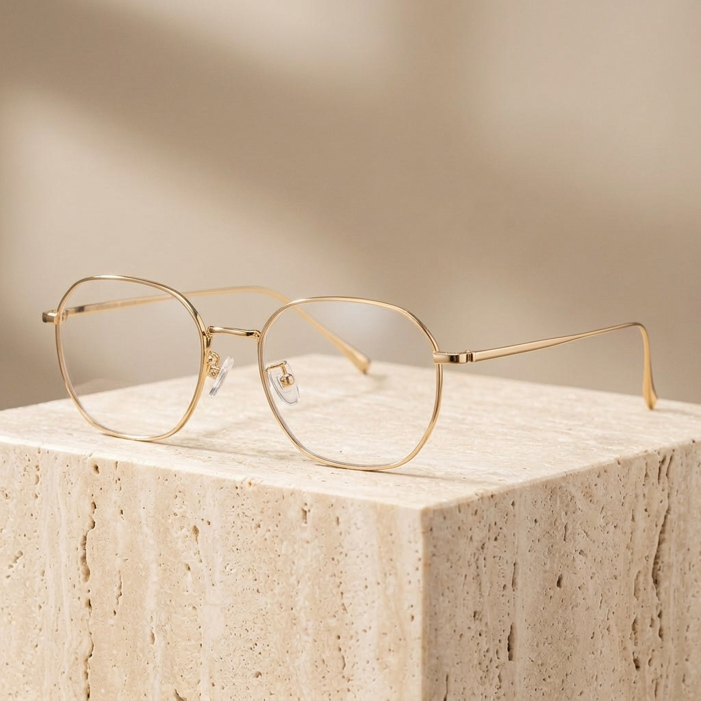Chashma Ottica Unisex Full Rim Oval Round Titanium Eyeglasses 402407 - Gold