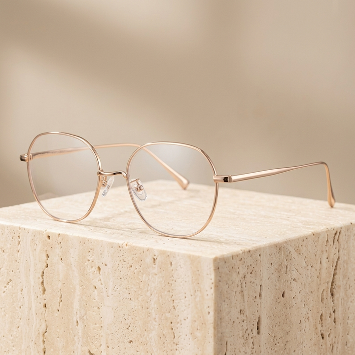 Chashma Ottica Unisex Full Rim Oval Round Titanium Eyeglasses 402407 - Rose Gold