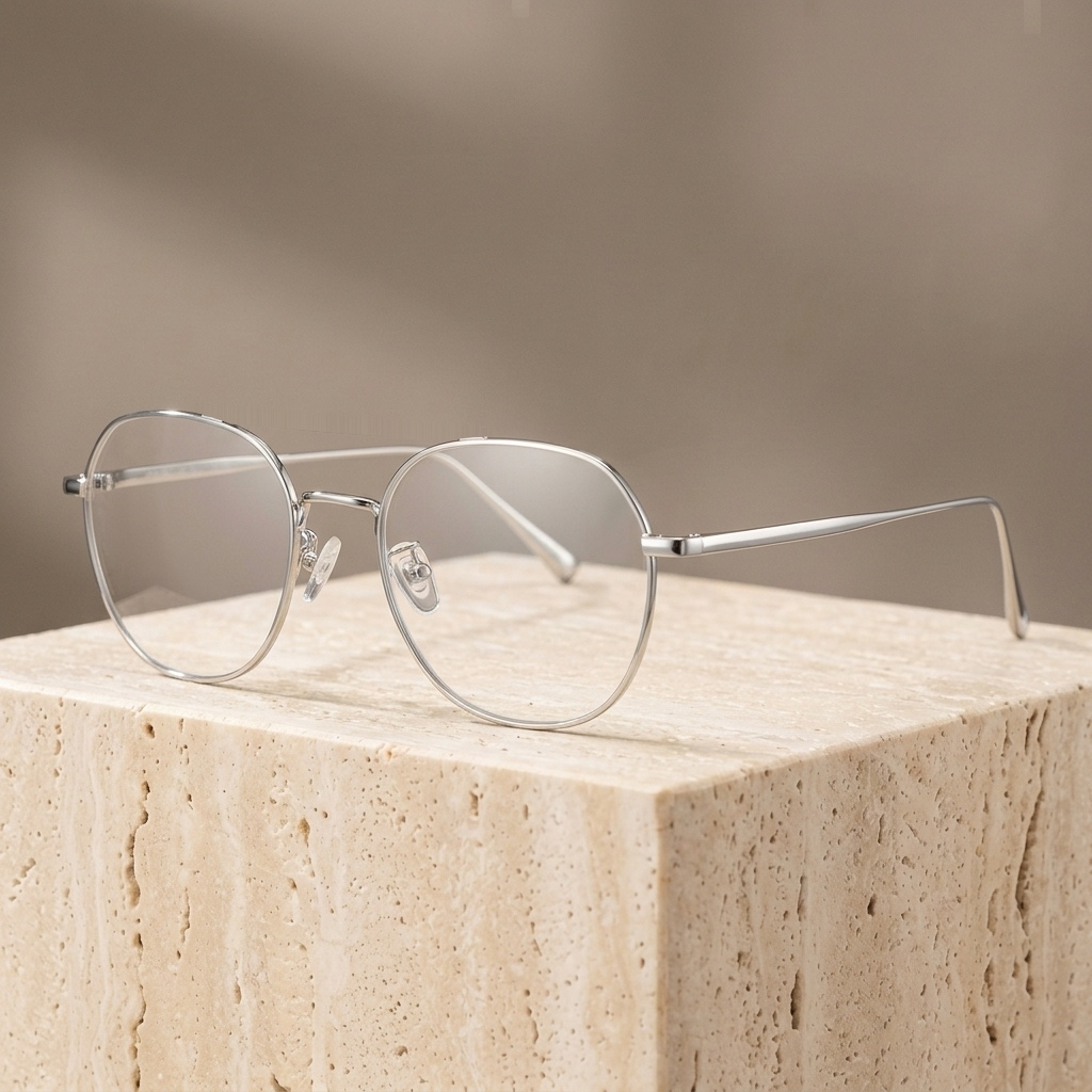 Chashma Ottica Unisex Full Rim Oval Round Titanium Eyeglasses 402407 - Silver