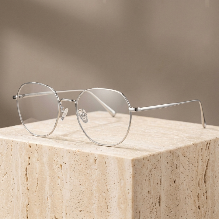 Chashma Ottica Unisex Full Rim Oval Round Titanium Eyeglasses 402407 - Silver