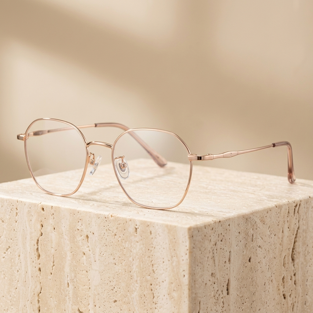 Chashma Ottica Unisex Full Rim Polygon Oval Titanium Eyeglasses 406292 - Rose Gold