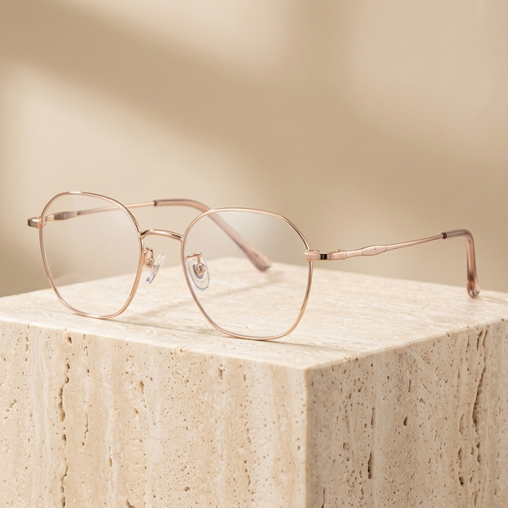Chashma Ottica Unisex Full Rim Polygon Oval Titanium Eyeglasses 406292 - Rose Gold
