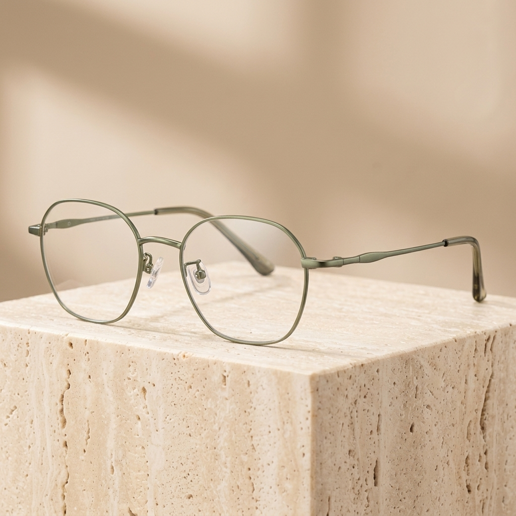 Chashma Ottica Unisex Full Rim Polygon Oval Titanium Eyeglasses 406292 - Olive Green