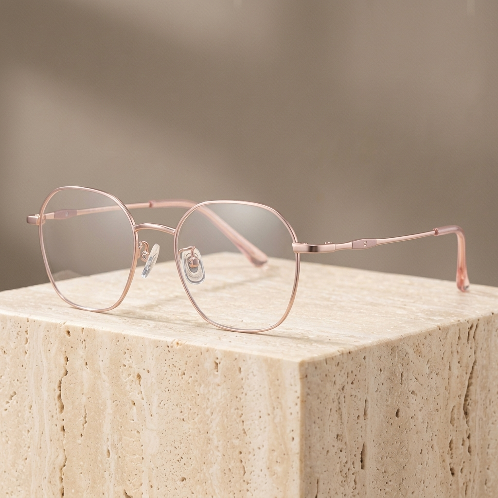 Chashma Ottica Unisex Full Rim Polygon Oval Titanium Eyeglasses 406292 - Pink