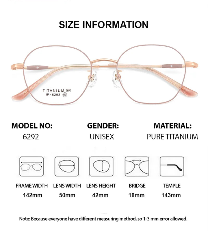 Chashma Ottica Unisex Full Rim Polygon Oval Titanium Eyeglasses 406292 - Size Chart