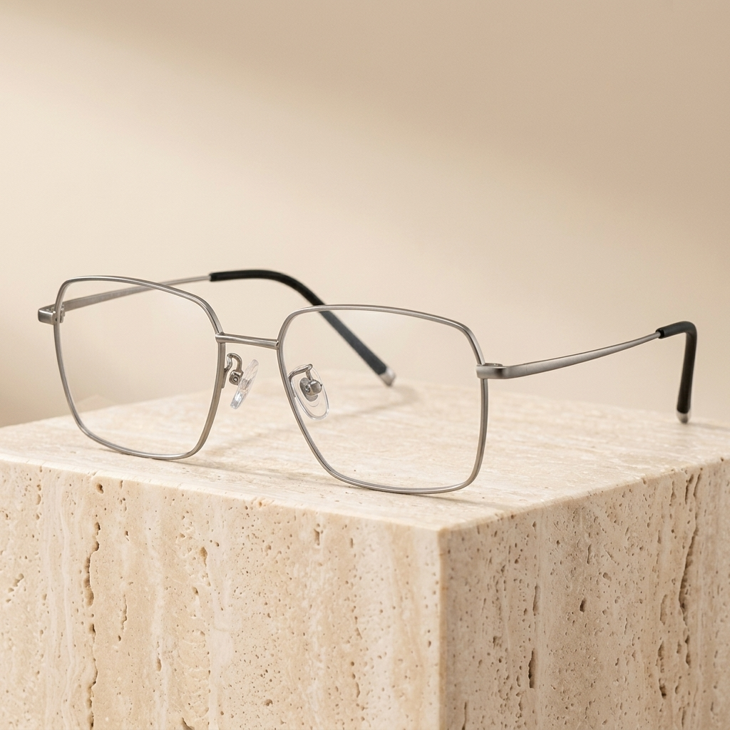 Chashma Ottica Unisex Full Rim Polygon Titanium Eyeglasses 406307 - Gray