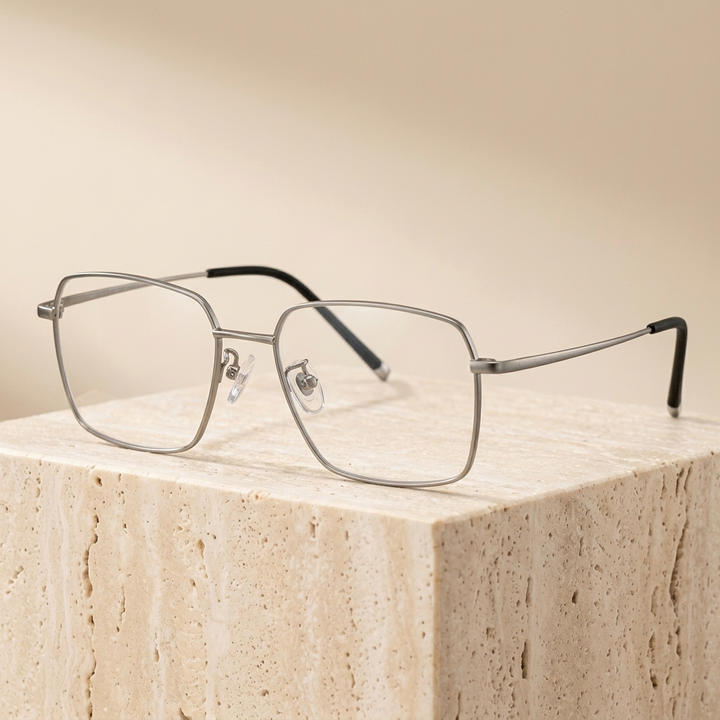 Chashma Ottica Unisex Full Rim Polygon Titanium Eyeglasses 406307 - Gray