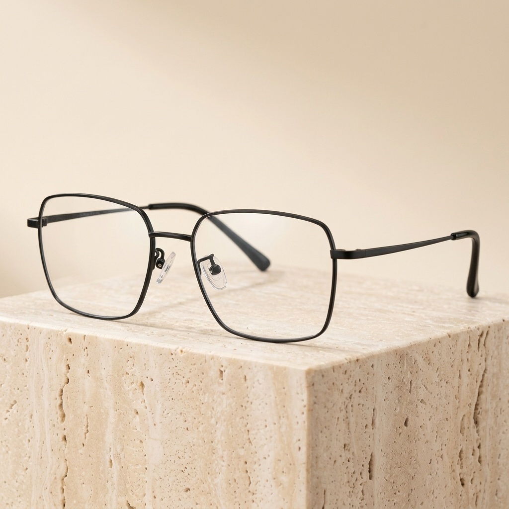 Chashma Ottica Unisex Full Rim Polygon Titanium Eyeglasses 406307 - Black