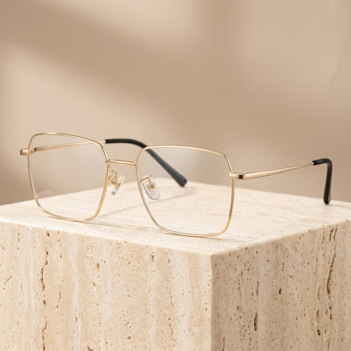 Chashma Ottica Unisex Full Rim Polygon Titanium Eyeglasses 406307 - Gold