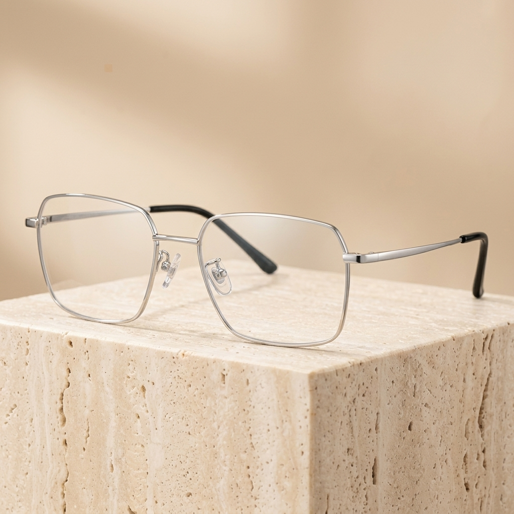 Chashma Ottica Unisex Full Rim Polygon Titanium Eyeglasses 406307 - Silver