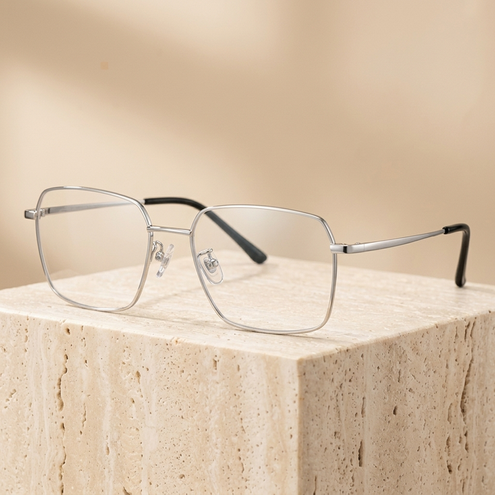 Chashma Ottica Unisex Full Rim Polygon Titanium Eyeglasses 406307 - Silver