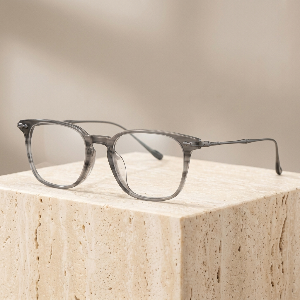 Chashma Ottica Unisex Full Rim Square Acetate Titanium Eyeglasses 695888 - Gray Stripe
