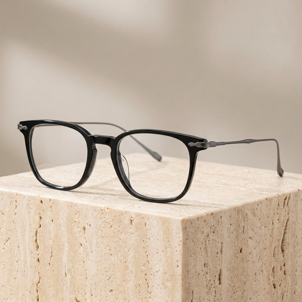 Chashma Ottica Unisex Full Rim Square Acetate Titanium Eyeglasses 695888 - Black-Gray