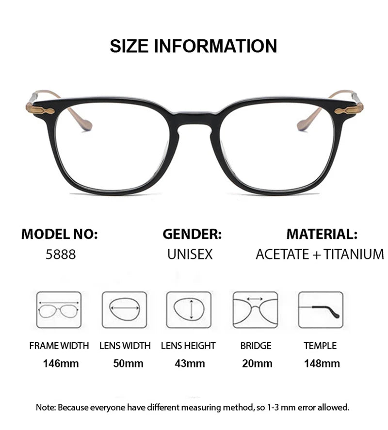 Chashma Ottica Unisex Full Rim Square Acetate Titanium Eyeglasses 695888 - Size Chart