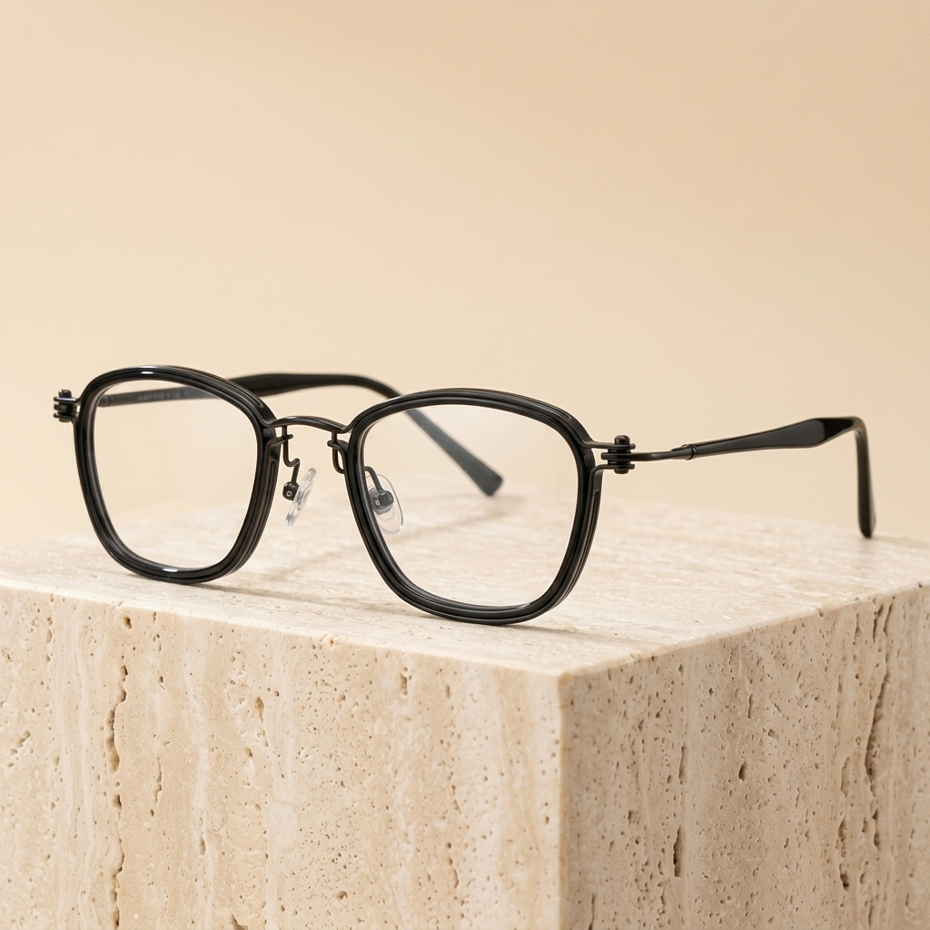 Chashma Ottica Unisex Full Rim Square Acetate Titanium Eyeglasses 795861 - Black