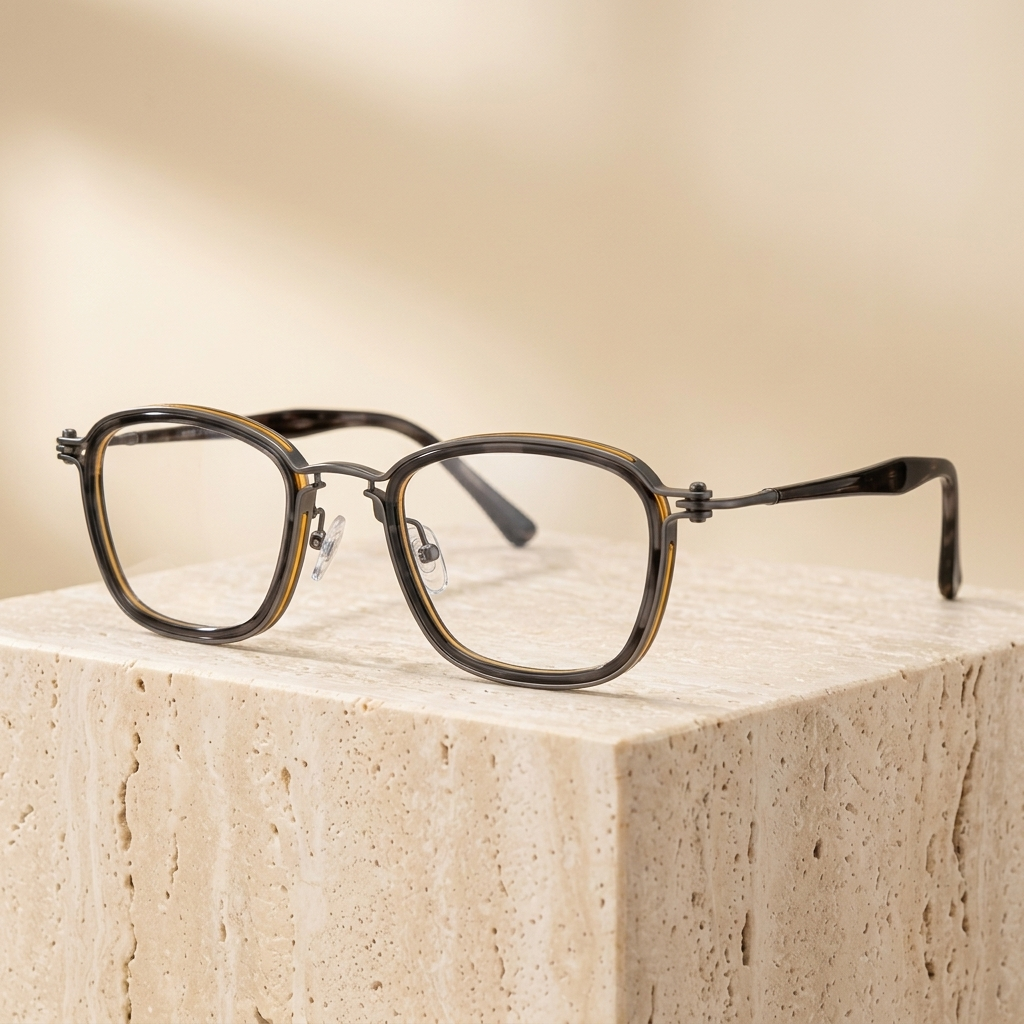 Chashma Ottica Unisex Full Rim Square Acetate Titanium Eyeglasses 795861 - Gray Leopard