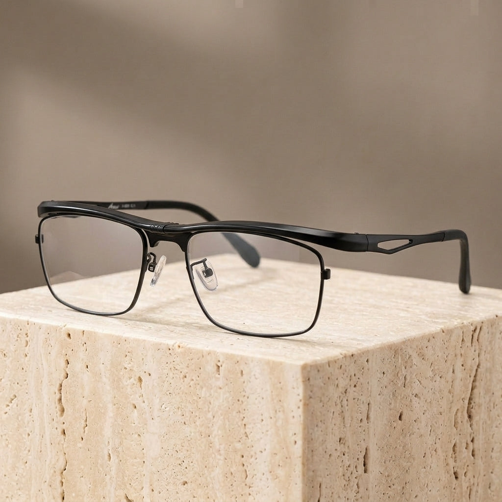 Chashma Ottica Unisex Full Rim Square Titanium Flip Up Eyeglasses 72969 - Black